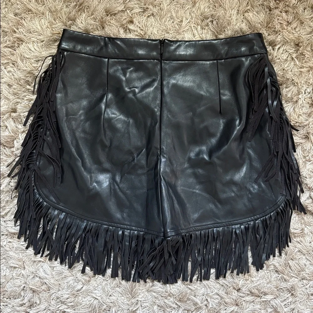 Black Fringe Faux Leather Shorts - Picture 2 of 2